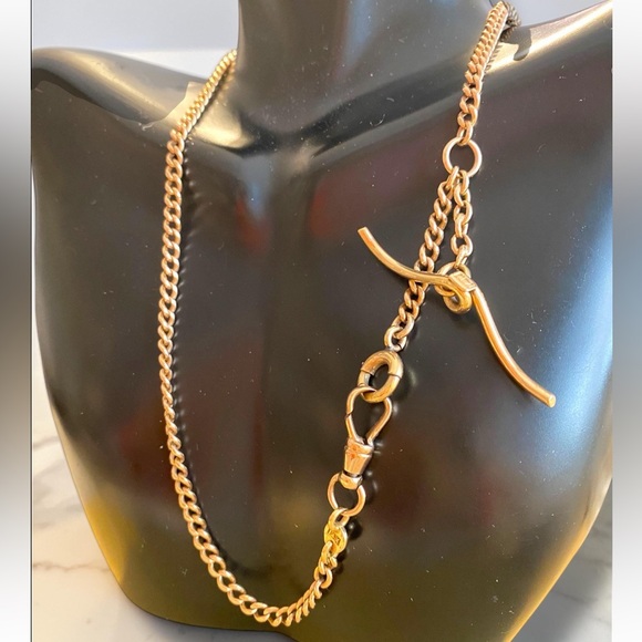 Vintage 14k Rose Gold 15.5” Watch Chain Dog Clip Moustache 3.5mm Curb Necklace! - Picture 4 of 16